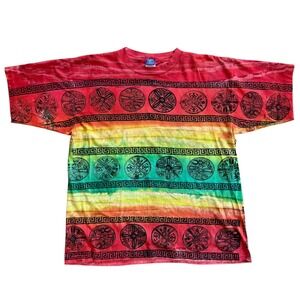 Vintage Pro Spirit All Over Print T Shirt Mens Large Tie Dye Medallion 90s Red